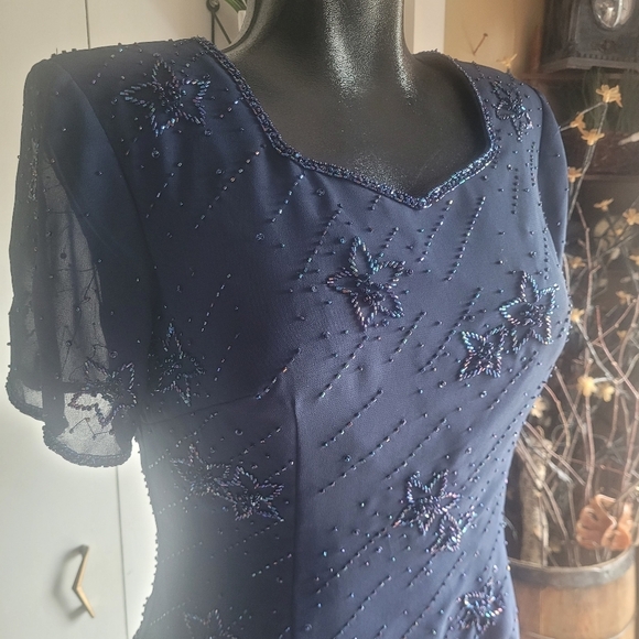 Monique Collection Vintage navy blue beaded maxi dress Size L - Picture 3 of 12